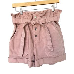 ZARA Women's Pink Paperbag Shorts with Belt Size 8 100% Cotton